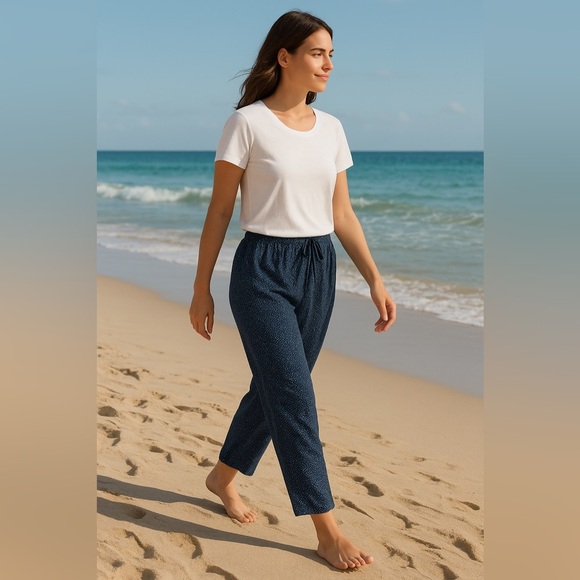 Other Stories Wide Leg Pants Ankle Polka Dot Speckled Navy Blue in 6 - Picture 2 of 14